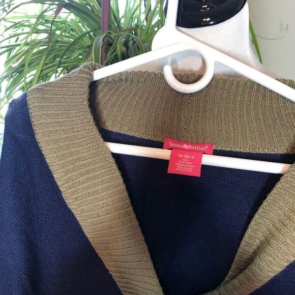 Blue Orange Striped Knit Cardigan Sweater Boho Hippie Button Up - Picture 5 of 6